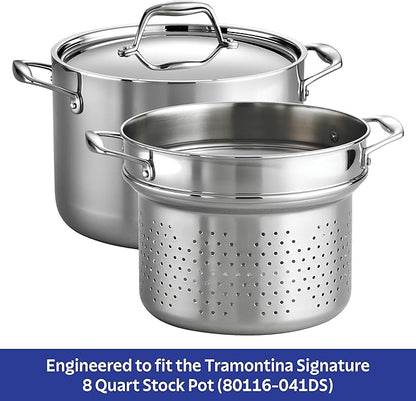 Tramontina Signature Stainless Steel Pasta Strainer Insert for Pot, Basket compatible with 8-Quart Stock Pot