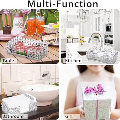 Sumnacon Stylish Bathroom Guest Towel Holder-Rectangle Crystal Napkin Holder for Guest Hand Towels Paper Napkins, Decorative Napkin Tray for Bathroom Vanity Toilet Tank Table Kitchen Countertop,Silver