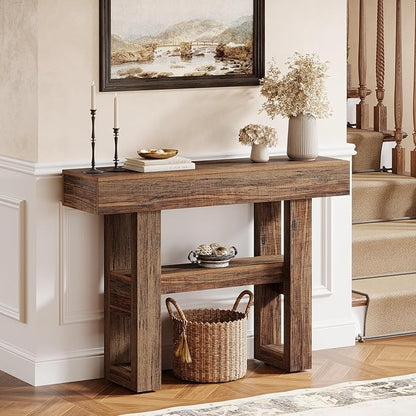 Tribesigns 41.34-Inch Farmhouse Console Table, 2-Tier Narrow Sofa Table Behind The Couch, Entryway Furniture with Storage Shelves for Hallway Foyer Living Room, Rustic Brown