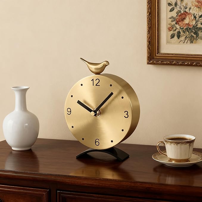 Brass Creative Clock - Silent Non-Ticking Desk Clock, Elegant Home & Office Decorative Clock, Vintage Brass Table Clock, Gift Idea for Housewarming & Birthday