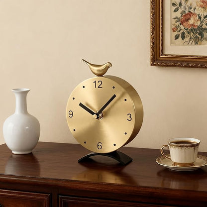 Brass Creative Clock - Silent Non-Ticking Desk Clock, Elegant Home & Office Decorative Clock, Vintage Brass Table Clock, Gift Idea for Housewarming & Birthday