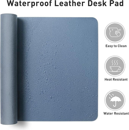 Aothia Faux Leather Desk Mat - Non-Slip PU Leather Desk Blotter, Waterproof Writing Surface, Large Desk Pad for Office & Home (Denim Blue, 55" x 17")