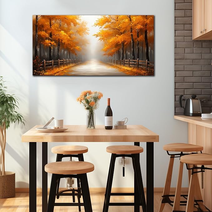 AUUZAIUA Forest Wall Art for Living Room Gold Misty Trees Landscape Large Artwork for Bedroom Office Modern Canvas Prints Ready to Hang 20"x40"