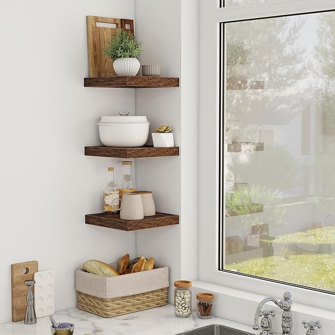 Acovy 12 Inch Floating Shelves, 12" Deep Floating Shelf Wall Mounted, 12" Wall Shelves, Rustic Deep Bookshelf, Extra Deeper Display Shelves & Storage Shelves for Bedroom, Living Room, Set of 3