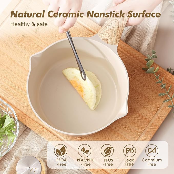 SENSARTE 1.5 & 2.5 Quart Ceramic Sauce Pan Sets with Lid, Cooking Pots Set, Nonstick Saucepan Set with Pour Spout, Small Kitchen Pot, Non toxic Saucepot, Induction Comptable, PFOA PTFE PFAS Free