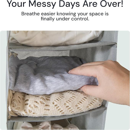 Boxy Concepts 10-Shelf Hanging Hat Organizer for Baseball Caps - Grey Contemporary Fabric - Space-Saving Baseball Cap Organizer & Closet Storage - Wall-Mount Hat Rack & Shoe Rack