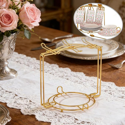 6-Hook Metal Teacup Holder Stand, Gold versatile tea cup stand and organizer for your kitchen counter. This elegant mug tree provides stylish storage and drying for cups, perfect for daily use（2 pack）