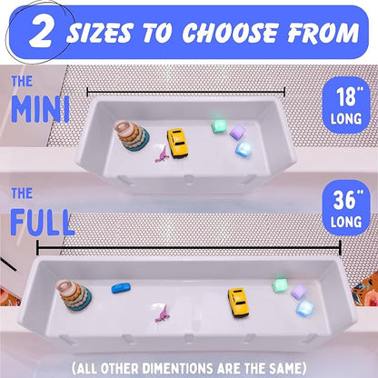 Tub Topper® Mini Bathtub Splash Guard for Kids - Compact Bath Splash Guard & Tub Play Shelf - Easy to Remove, Store & Clean - Patented Lip Design, Non-Silicone, BPA-Free, Made in USA (White)