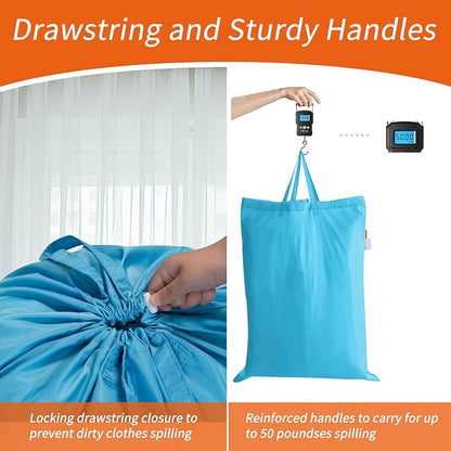 Polecasa Extra Heavy-Duty Laundry Bag 28x36”- Machine Washable Large Storage Bag with Reinforced Handles & Drawstring Closure & ID Tag for College Dorm Travel -Gulf Blue