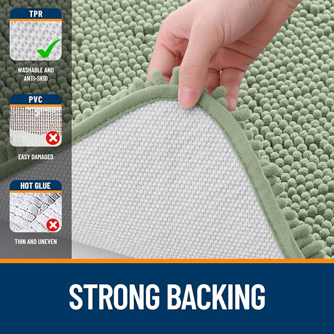 OLANLY Bathroom Rugs 30x18, Extra Soft Absorbent Chenille Bath Rugs, Rubber Backing Quick Dry, Machine Washable Bath Mats for Bathroom Floor, Tub and Shower, Home Decor Accessories, Sage Green
