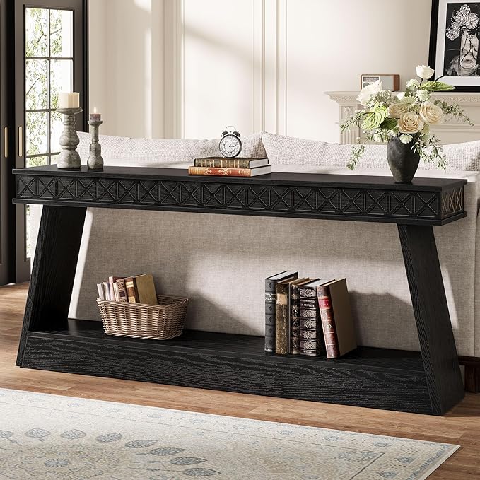 Tribesigns 70.9 Inch Extra Long Console Table, Wood Entryway Table with Storage, Narrow Long Sofa Tables Behind Couch, Farmhouse Style Entry Table for Living Room, Hallway, Entrance, Foyer, Black