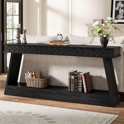 Tribesigns 70.9 Inch Extra Long Console Table, Wood Entryway Table with Storage, Narrow Long Sofa Tables Behind Couch, Farmhouse Style Entry Table for Living Room, Hallway, Entrance, Foyer, Black