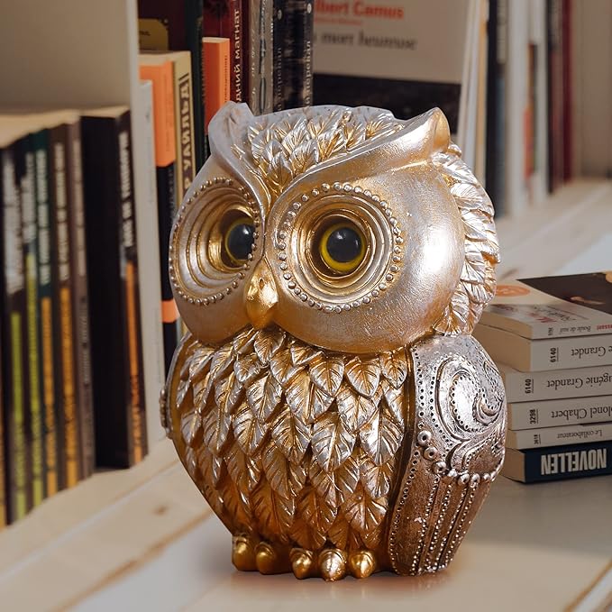 Artpaul Owl Decorations for Home Small Owl Decor Figurines Shelf Decor Home Office Living Room Decorations Birthday Gifts (Gold)