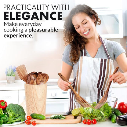 Zulay Kitchen Premium 8-Piece Wooden Spoons - Smooth Finish, Natural Teak Wood, Non-Stick, Handmade