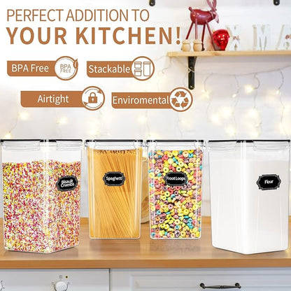 PRAKI Extra Large Tall Airtight Food Storage Containers 6.5L / 220oz, BPA Free, 4pcs Pantry Kitchen Organizers and Storage for Flour, Sugar, Plastic Flour Container with 20 Labels & Maker