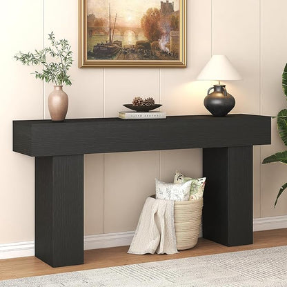 63 Inch Long Console Table for Entryway, Farmhouse Wood Rectangular Sofa Table Behind Couch Table, Narrow Entryway Table for Living Room, Entrance, Hallway, Foyer, Easy Assembly (Charcoal Black)
