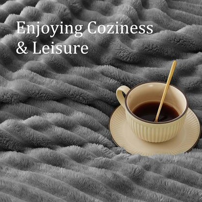 BEDELITE Fleece Throw Blanket for Couch - 300GSM Soft & Warm Fluffy Grey Blanket, Decorative and Giftable Striped Blankets for Women, Men, 50"x70"