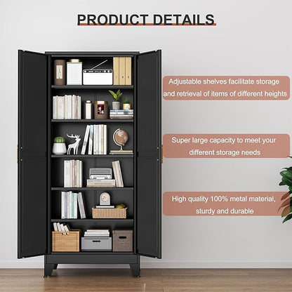 Kitchen Pantry Storage Cabinet with Doors and Adjustable Shelves, Metal ClosetMaid Food Pantry Cabinets, 75" Tall Freestanding Cupboard for Kitchen, Laundry or Utility Room, Black