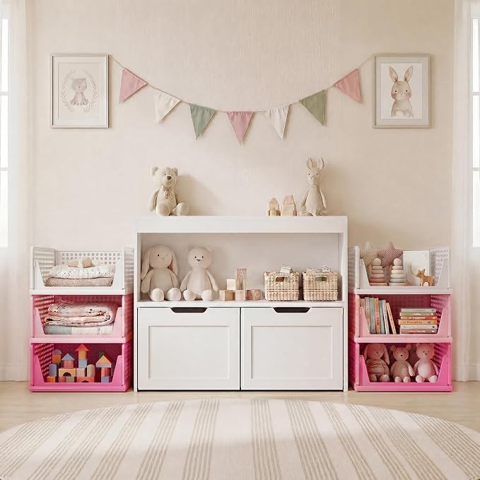 Pink Girl Closet Organizers and Storage Stackable Plastic Drawer Basket for Clothing Stackable Storage Bins Shelf Storage Container for RV Closet Wardrobe Bedroom Bathroom Playroom 6 Pack