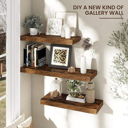 Floating Shelves for Wall, 30" W x 12" D x 2" H, 2 Pack of Long Wall Mounted Engineered Wood Shelves with Invisible Brackets for Living Room, Bedroom, Bathroom, Kitchen Decor, Brown