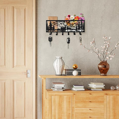 Deer Metal Wall Mail Organizer Wall Mounted Key and Mail Holder Mail Basket Hanging Mail Sorter and Key Organizer for Entryway Bedroom Bathroom Kitchen