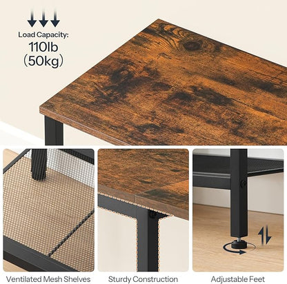 HOOBRO TV Stand with Charging Station to 55 Inches, LED Entertainment Center, Media TV Console Table with Open Storage Shelving for Living Room, Bedroom, Rustic Brown and Black BF122UDDS01