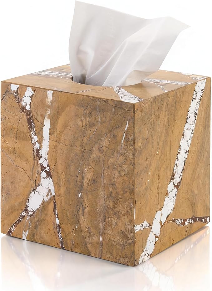 N NANSHOP Natural Marble Tissue Box Holder Square Facial Tissue Bathroom Organizer Dispenser Bedroom Vanity Decor for Home Decor, Kitchen, Livingroom(NS034)