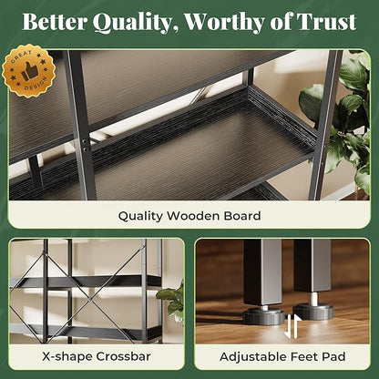 Huuger 6 Tier Bookshelf, Display Bookshelf with 12 Open Shelves and Raised Baffle, 47.2 Inch Straight Wide Bookcase with Metal Frame and Wooden Board, Adjustable Feet, Black, 1BC010B