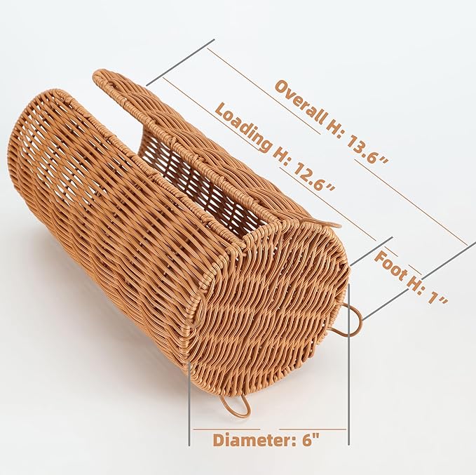Freestanding Rattan Toilet Paper Holder, Bathroom Storage Organizer Holds 3 Rolls, Space Saving Wicker Toilet Roll Stand for Bathroom Decor