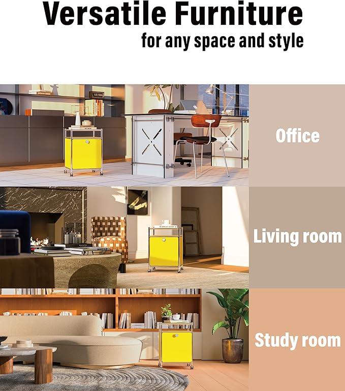Simplink Matte Storage Cart with Flap Door, Large Capacity Storage Cart with Detachable Wheels, DIY Modern Home Furnishing, Great for Home, Office, Bedroom, Kitchen (Matt Yellow)