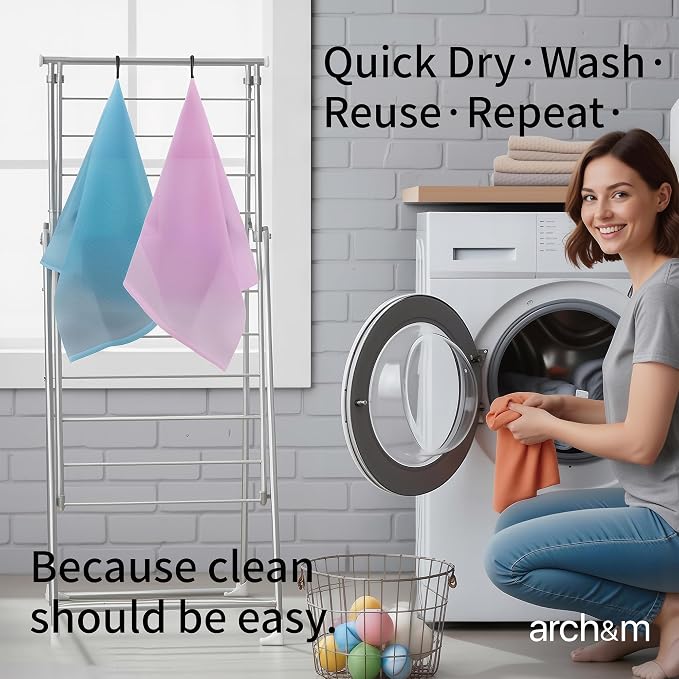 ARCH&M Exfoliating Back Washcloth & Body Scrubber, 3 Pack, 35-Inch | Japanese Washcloth, Exfoliation Shower Towel, Daily Use, Deep Cleansing, Nylon, Beauty Cloth For Smooth Skin