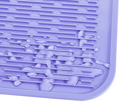 Silicone Dish Drying Mat for Multiple Usage,Easy clean,Eco-friendly,Heat-resistant Silicone Mat for Kitchen Counter or Sink,Refrigerator or Drawer Liner Light Purple 3XL 28 inches x 18 inches