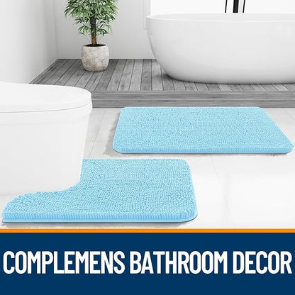 OLANLY Bathroom Rugs 30x20, Extra Soft Absorbent Chenille Bath Rugs, Rubber Backing Quick Dry, Machine Washable Bath Mats for Bathroom Floor, Tub and Shower, Home Decor Accessories, Sky Blue