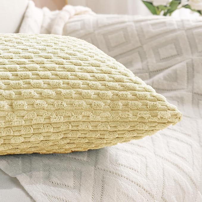 Set of 4 Pale Yellow Decorative Throw Pillow Covers 26x26 Inch Corduroy Pillow Covers for Bed Couch Sofa Living Room Soft Square Cushion Cases