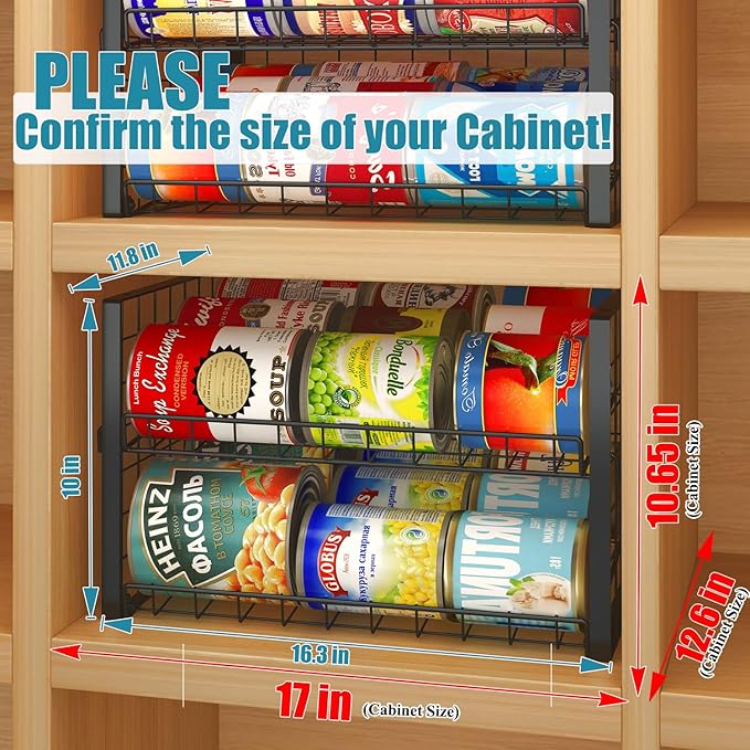 JKsmart 2-Tier Stackable Can Rack Organizer for Pantry, Adjustable Can Dispenser Holds Up to 60 Cans, Can Storage Holder for Various Ounces of Canned Food Soda Drinks, Black, 2 Pack