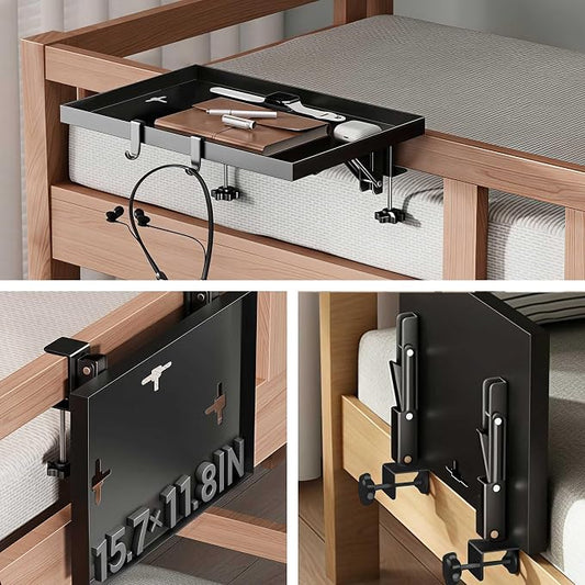 Foldable Bedside Shelf, Extra Large Floating Tray Table for Dorm Room & Bunk Bed, Side Table with 3 Cord Holes,College Dorm Room Essentials for Max 15.6" Laptops (15.7" x 11.8", Black)