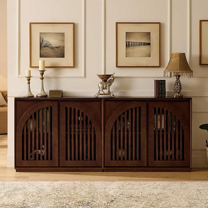 LKTART Arch Doors Sideboard Buffet Storage Cabinet,Mid Century Modern Storage Cabinet with Shelves,Wood Coffee Bar for Living Room, Kitchen, Hallway-Dark Walnut