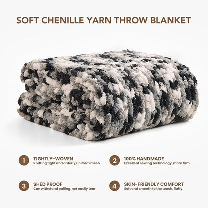 L'AGRATY Chunky Knit Blanket Throw: 50''x60'' Chenille Chunky Knitted Throw Blankets for Bed Couch - Handmade Thick Cable Knit Blanket - Large Crochet Rope Blankets for Home Decor