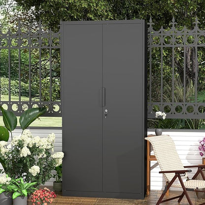 Metal Garage Storage Cabinets,Locking Garage Cabinets with 2 Door and 4 Adjustable Shelves,Steel Tall Cabinet for Home Office,Warehouse,School,Black