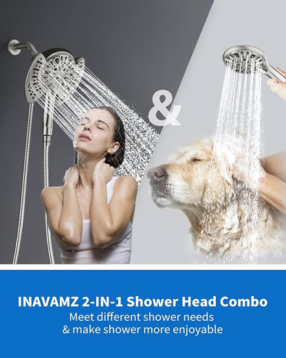 INAVAMZ Shower Head with Handheld High Pressure: Hand Held Shower Head & Rain Shower Head 2-IN-1 Shower Head with 59" Rotatable Stainless Steel Hose, Shower Trim Systems, Nickel 2.5 GPM 23233