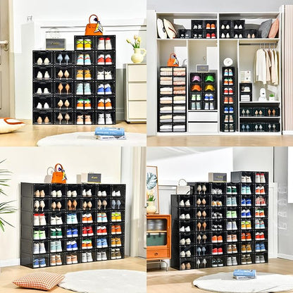 Stebopum 12 Pack Shoe Boxes Organizer, Magnetic Door Shoe Storage Boxes, Clear Sneaker Storage Box for Women/Men, Fit up to US Size 12