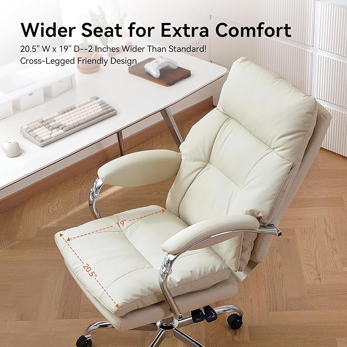 LEAGOO Heated Massage Office Chair with Foot Rest, Reclining Ergonomic Executive Office Chair with Massager for Lower Back, High Back PU Leather Comfy Heated Computer Desk Chair with Wheels, White