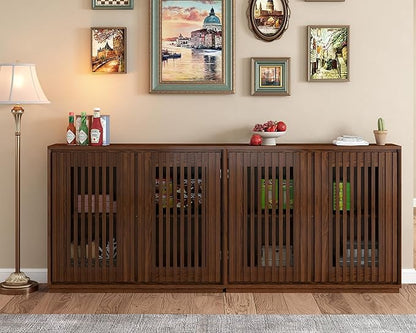 LKTART Mid Century Modern Sideboard Buffet Cabinet, Narrow Credenza Storage Cabinet with 2 Doors,Media Console Table for Living Room,Entryway,Hallway-Walnut