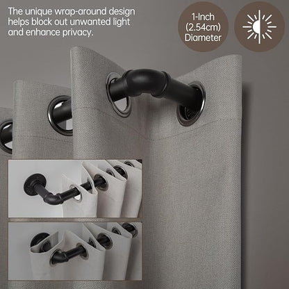 Zeerobee Curtain Rods for Windows 72 to 144, 1 Inch Industrial Wrap Around Black Curtain Rod, Indoor/Outdoor Room Divider Adjustable Drapery Pole, 72"-144"