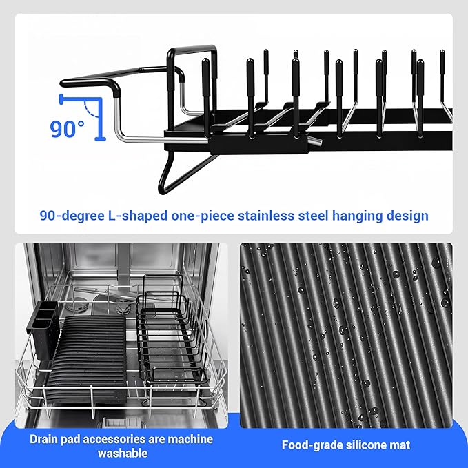 Expandable & Collapsible Dish Drying Rack for Over The Sink and in Sink, Stainless Steel with Silicone Drip Tray, Space Saving Adjustable Dish Rack for Small Kitchen, Apartment & RV
