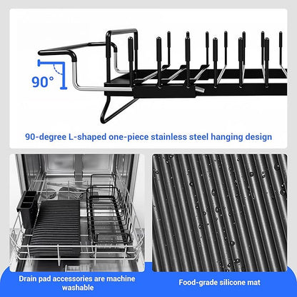 Expandable & Collapsible Dish Drying Rack for Over The Sink and in Sink, Stainless Steel with Silicone Drip Tray, Space Saving Adjustable Dish Rack for Small Kitchen, Apartment & RV