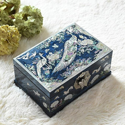 MADDesign Mother of Pearl Jewelry Box Multilevel Peacock Design