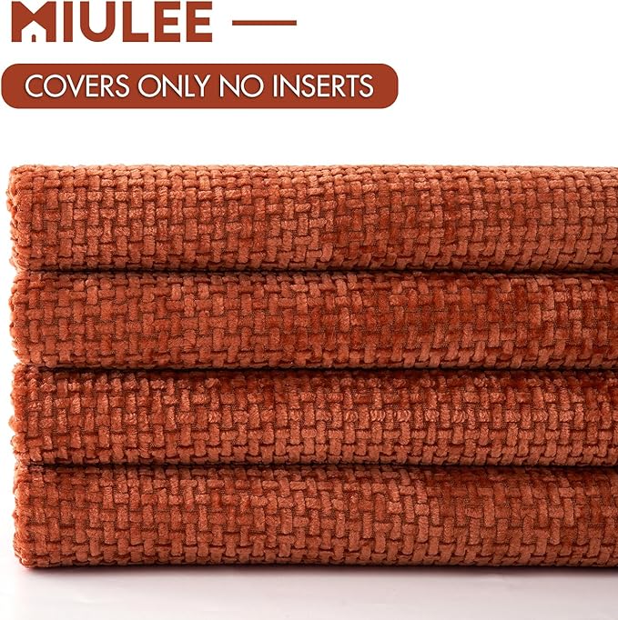 MIULEE Pack of 4 Couch Throw Pillow Covers 18x18 Inch Burnt Orange Soft Decorative Chenille Pillow Covers Farmhouse Accent Cushion Covers for Boho Home Decor Sofa Bedroom Living Room