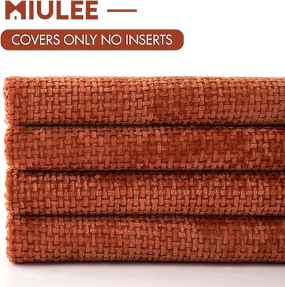 MIULEE Pack of 4 Couch Throw Pillow Covers 18x18 Inch Burnt Orange Soft Decorative Chenille Pillow Covers Farmhouse Accent Cushion Covers for Boho Home Decor Sofa Bedroom Living Room