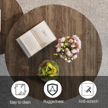 Garden 4 you Nesting Coffee Table, 23.6" Round Coffee Table Set of 2, Wooden Nesting Table with Metal Frame, Ceter Tables for Living Room Bedroom Balcony, Brown